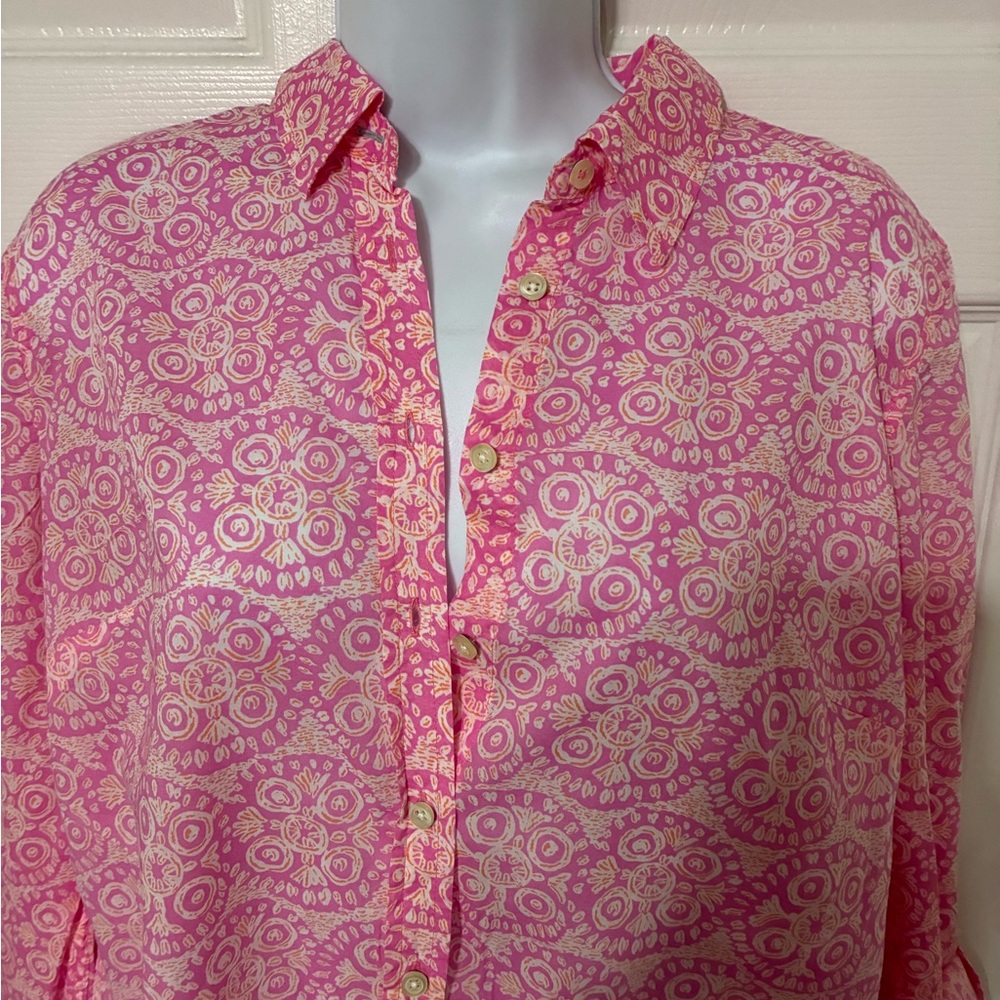 Talbots Blue Gingham Shirt with Polka Dots